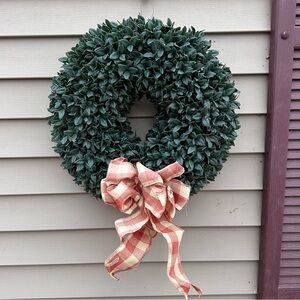 Faux Boxwood wreath w/ bow 17” farmhouse